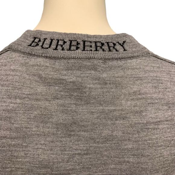 BURBERRY Sweater Ladies Size XS Merino Wool Crew Neck Grey Melange Knitted Logo - Picture 6 of 10